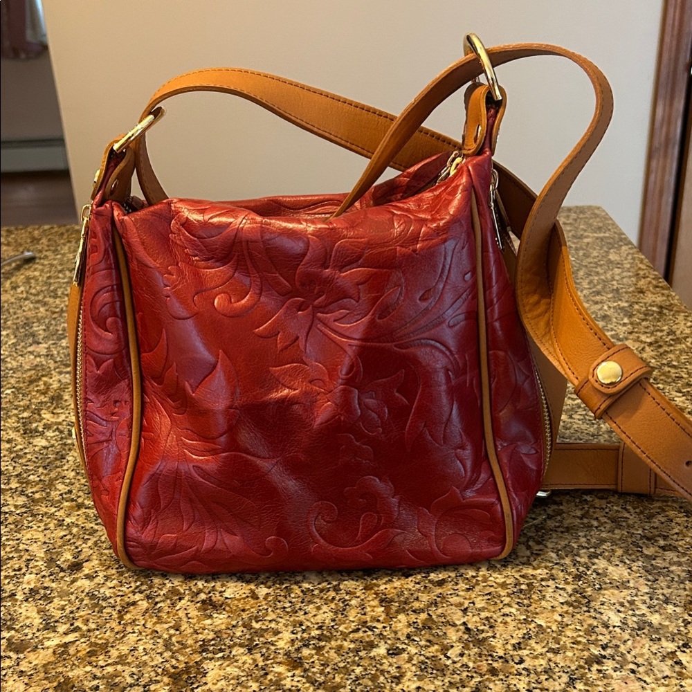 Authentic Italian Valentina Red Embossed Shoulder Bag